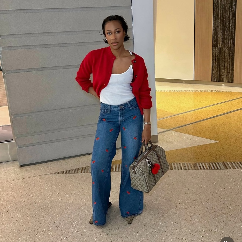 Cherry Embroidered Jeans